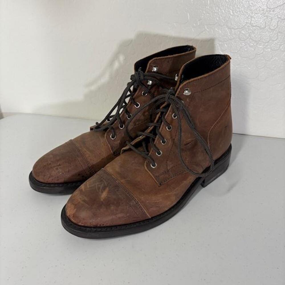 Thursday Boot Co Combat Boots Mens Size 8.5 Brown Leather Lace Up Cap Toe
